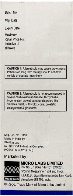 Allercet Cold Syrup 60ml Allercet Cold Syrup 60ml